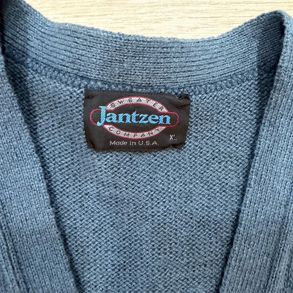 Vintage Jantzen Sweater‎ Vest XL Blue V Neck Button Front Knit USA Made Mens